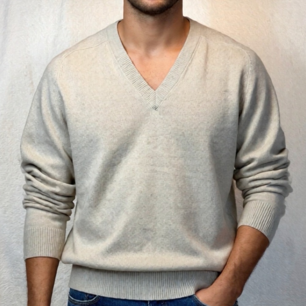 Roundtree & Yorke V-Neck Sweater Mens Size Large Beige 100% Cashmere Soft